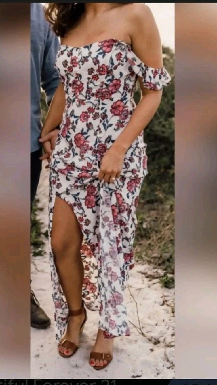 Floral Maxi Dress Flutter Sleeves Leg Slit Cottagecore Beachy Wedding Large